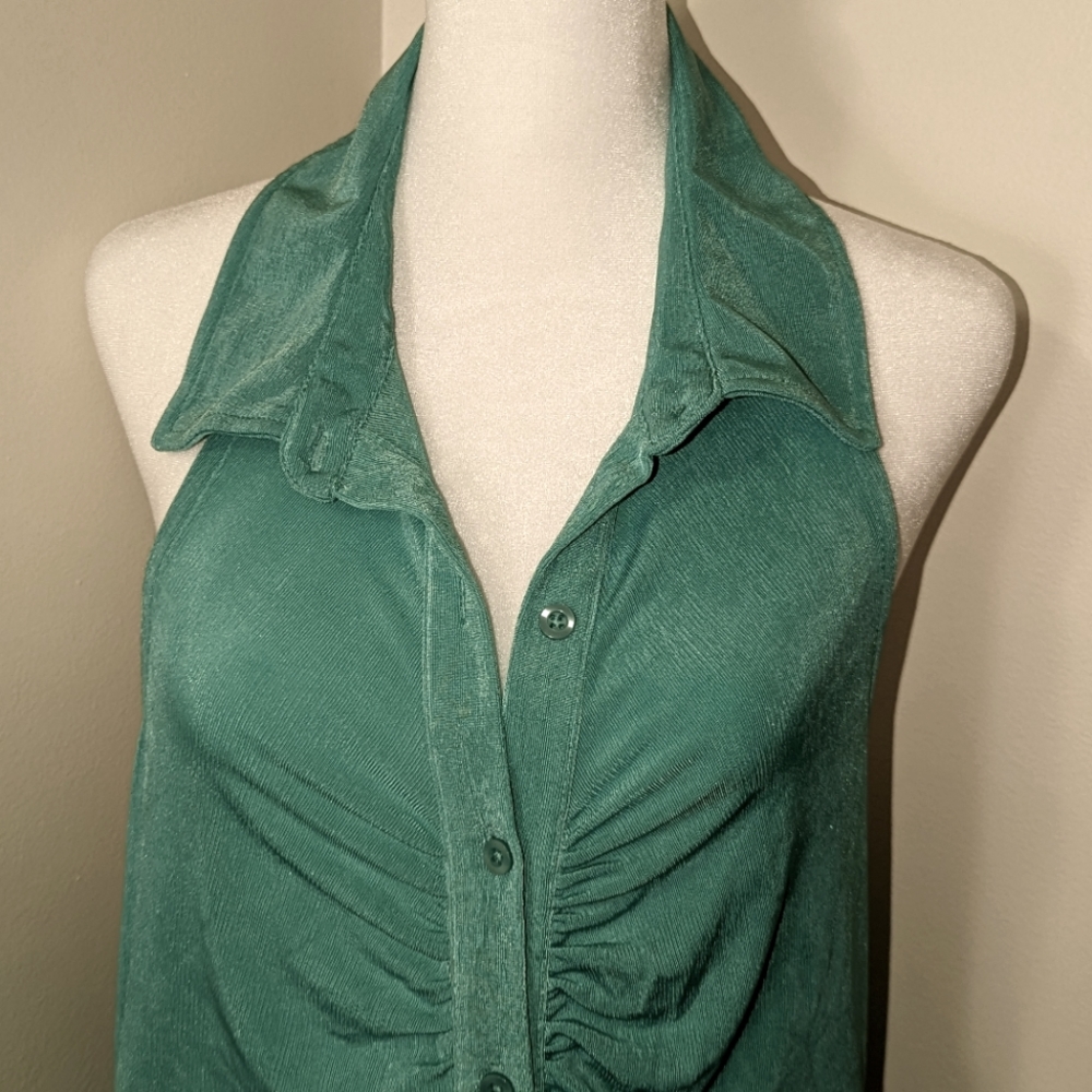 Green Black Backless Button Down Dress with Halter Top - NWT Size XS to